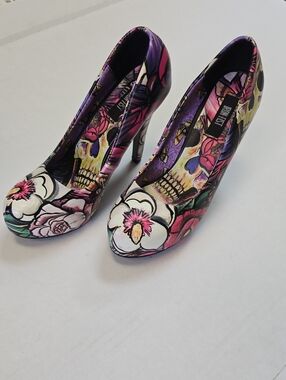 Iron Fist Purple Pink Floral Skull High Heel Pumps